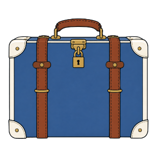 A drawing of a suitcase with a padlock through its clasp