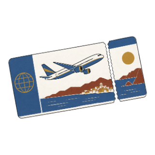 A drawing of an airline ticket with its stub